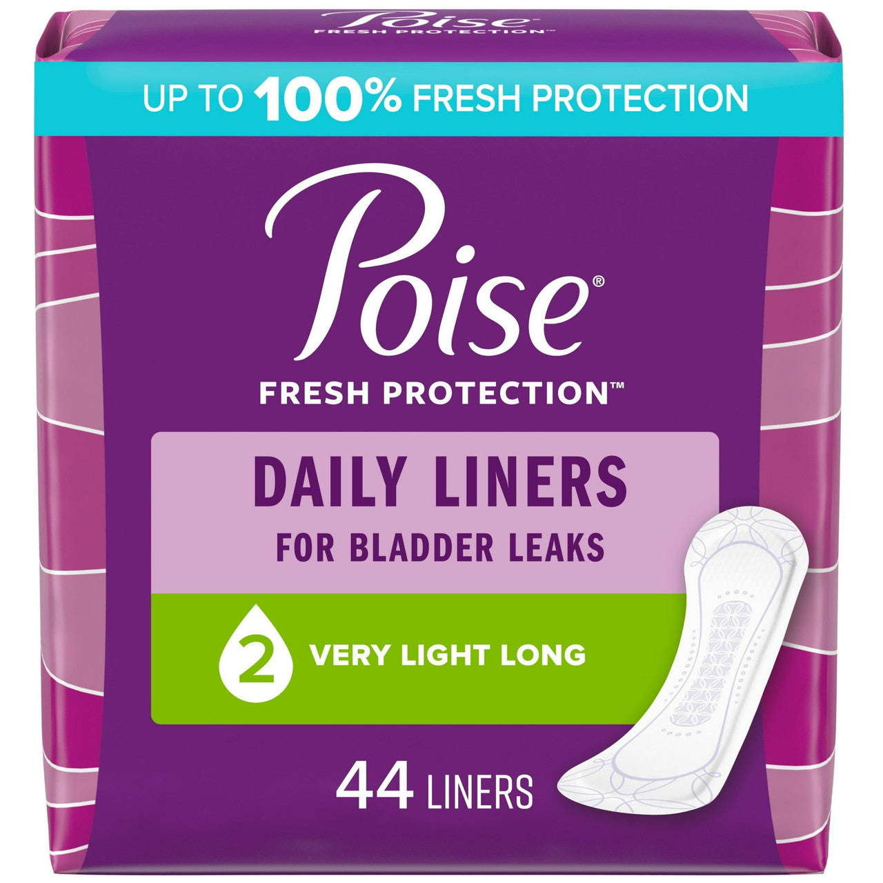 Poise Incontinence Panty Liners Very Light Absorbency Long, 44 Liners